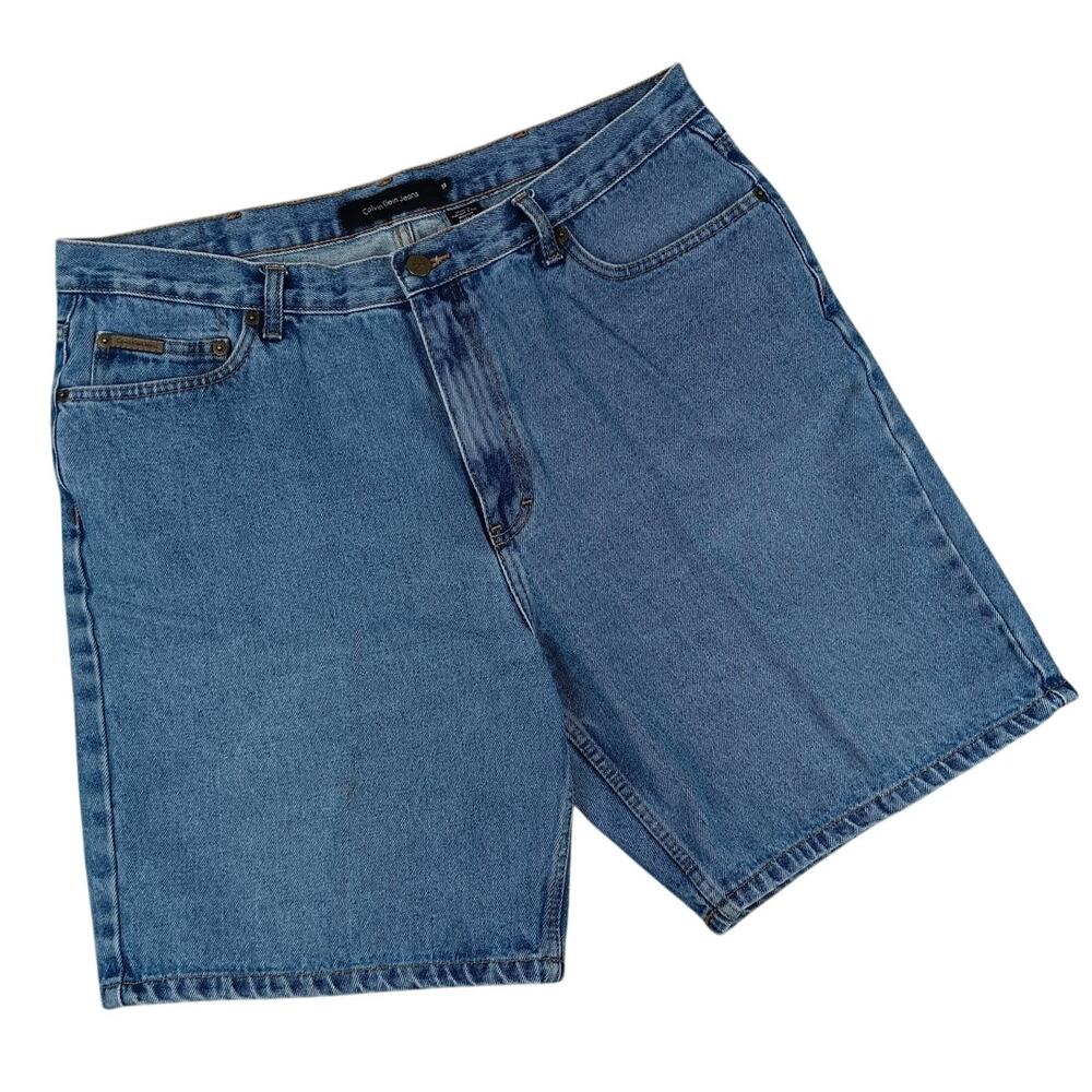 Calvin Klein Vintage Jean Shorts Men's 37X8 Blue Stone‎ Wash Baggy Street Grunge